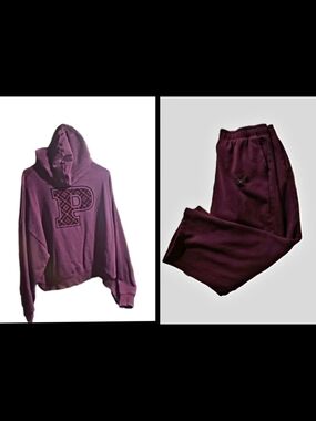 PINK Victoria's Secret Maroon Fleece Sweatshirt And Pants Matching Set Size XL